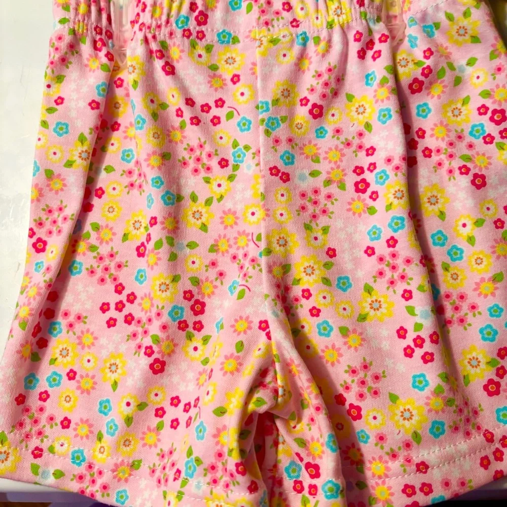 Girls Toddler Yellow And Pink Two Set, Floral Shorts And Floral Accents On Top - Picture 2 of 4